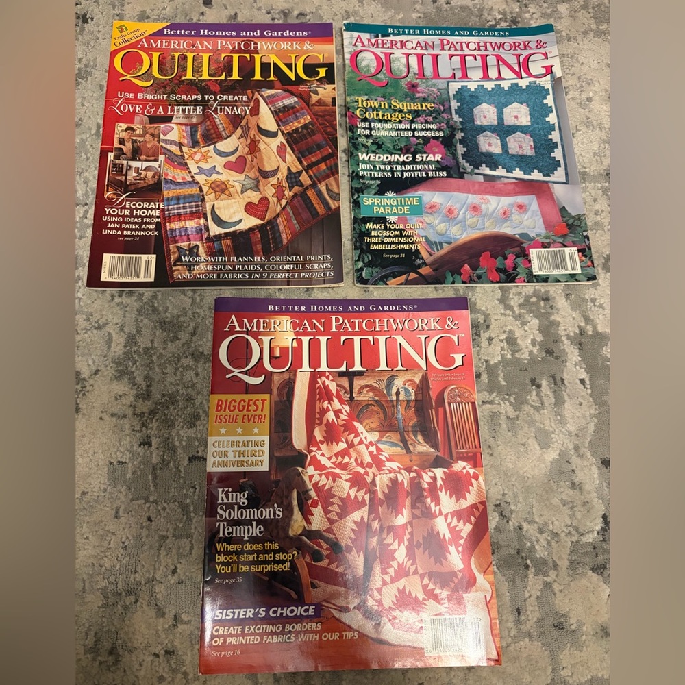 3! American Patchwork & Quilting Magazines Feb 1996, April 1996, Feb 1997
